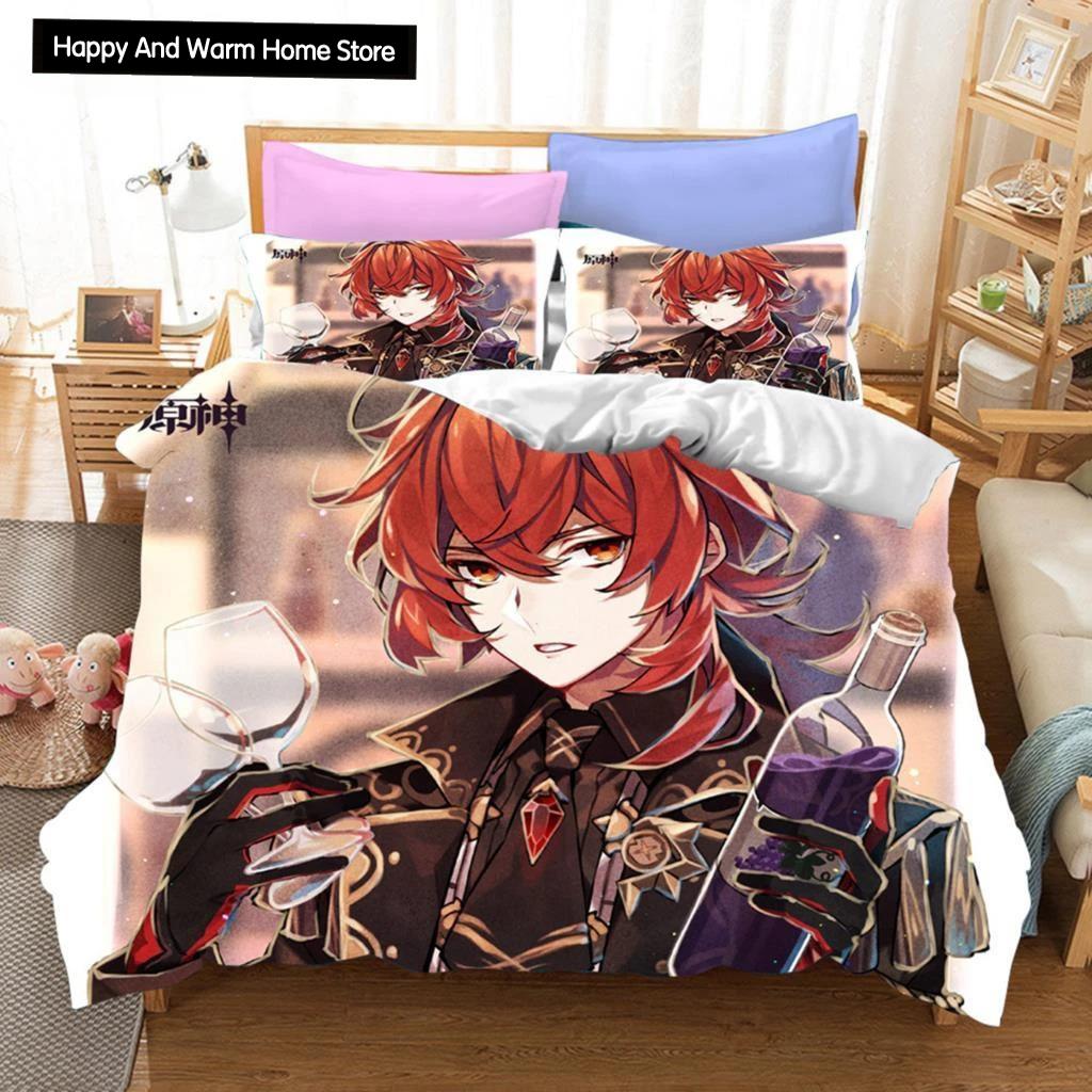 3D Game Genshin Impact Bedding Sets Keqing Xiao Duvet Cover Set 2_3 Pieces Boys Adults Single Full Queen King Size Bed Linen