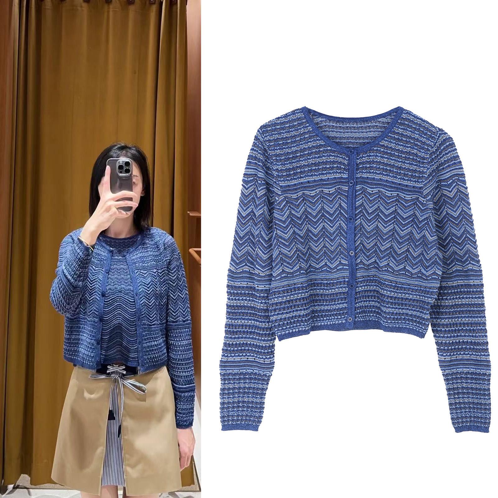 

S Family Color-Blocked Hollowed Knit Cardigan X-Large