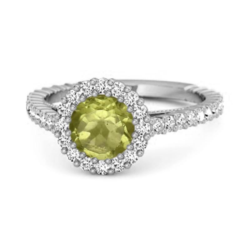 

Peridot Halo Pavé Engagement Ring - Sterling Silver 10 біле золото кольору