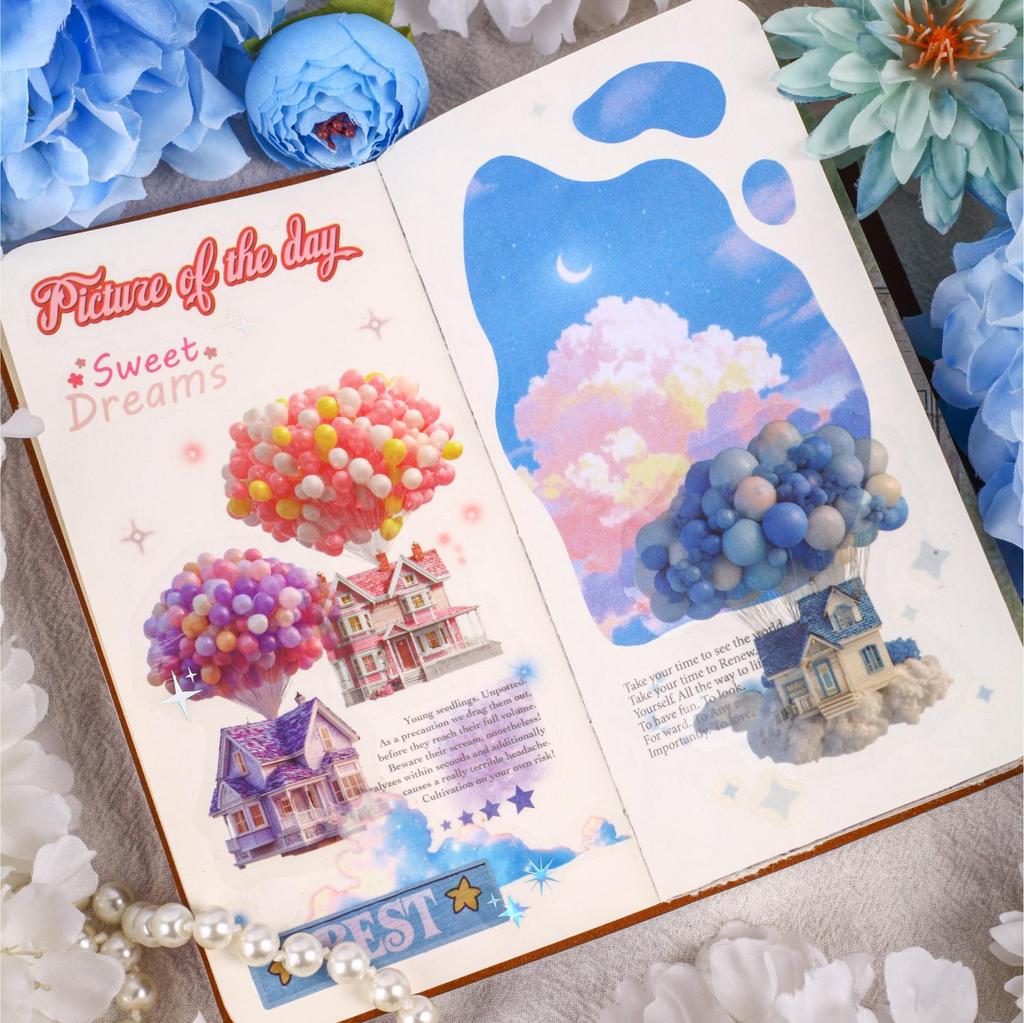 Retro Hot Air Balloon Sticker Pack - 16 Sheets, 6 Styles for DIY Journal Decoration