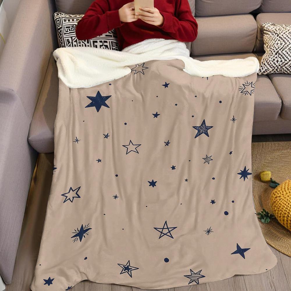 Khaki Star Dots Flannel Blanket Warm Soft Halloween Christmas Couch Warm Cozy Decorative Decor Gift for All Season