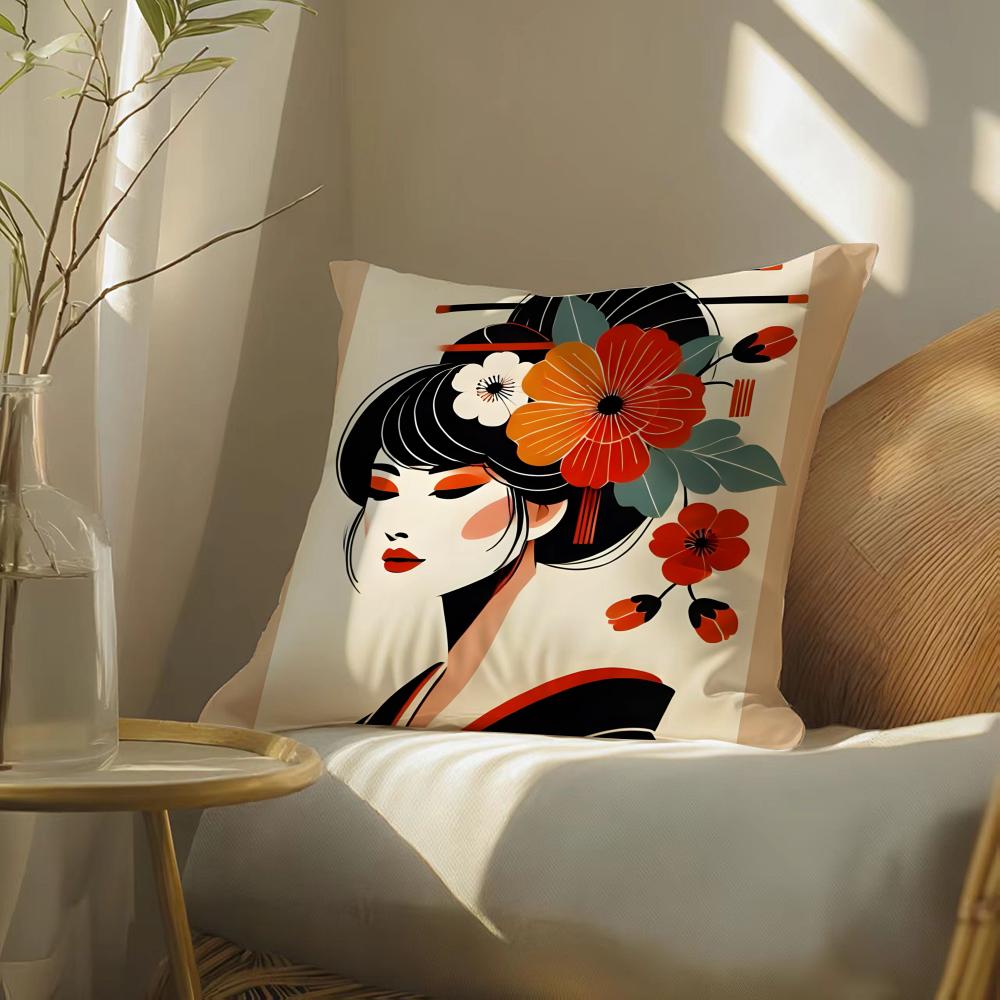 Classic Retro Japanese Lady Beautiful Pillow Case Pattern Printed Pillowcase For Living Room Sofa Cushion Cover & Bedroom Decor