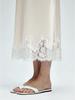 Glossy Satin French Lace Trim Midi A-line Skirt with Elastic Waist