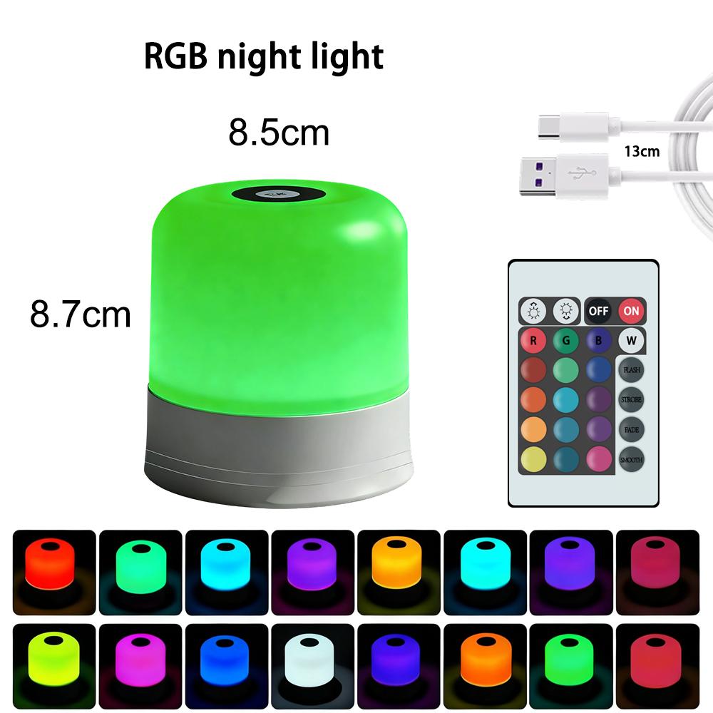 Touch LED RGB Night Light Table Lamp Rechargeable Dimming Bedside Lamp Bedroom Decoration Home Christmas Gift Children