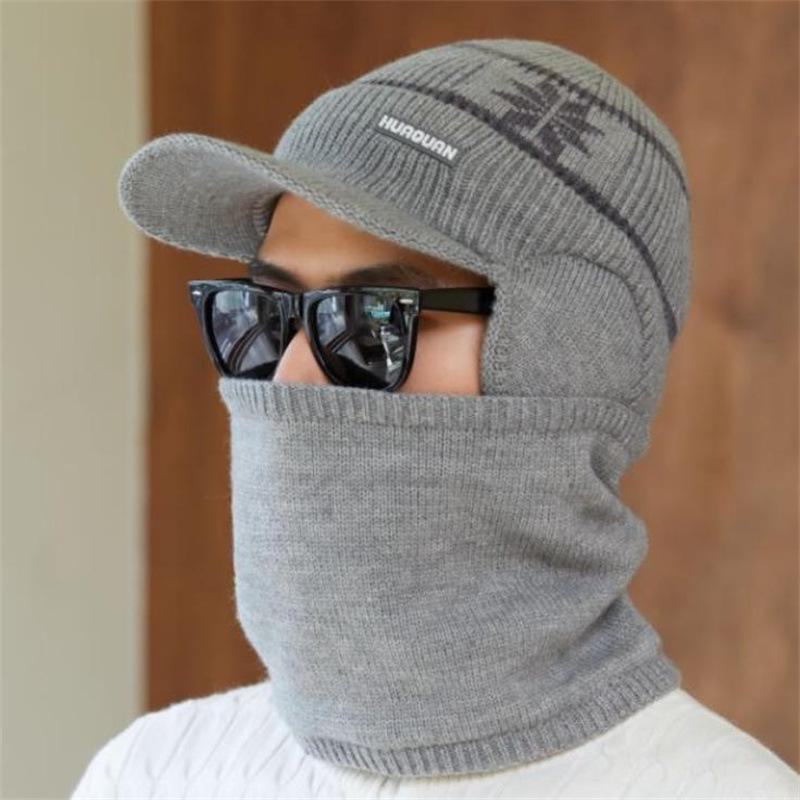 

Мужская зимняя вязаная шапка и толстые наушники с теплым ветрозащитным шарфом для езды на велосипеде на открытом воздухе Set (Hat + Scarf)