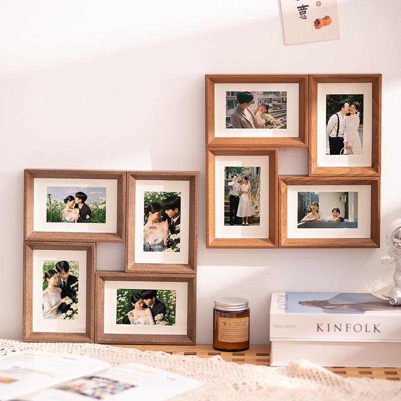 Modern 4-Panel Photo Frame Set 6-inch Wall Or Table Display Wooden Style Living Room Bedroom Office Decor
