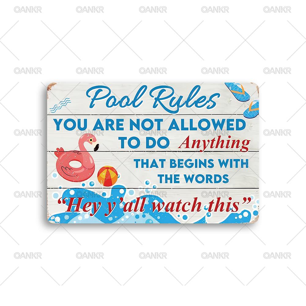 Vintage Pool Rules Humor Metal Tin Sign Swimming Pool Metal Signs for Man Cave Garden Home Wall Decor Plaque 20x30cm（7.8x11.8inch）
