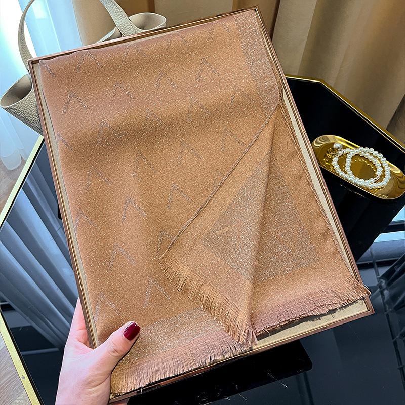 Spring Imitation Silk Scarf, Letter Warm Decoration, Sunscreen Shawl, Korean Version Of Tencel Cotton Scarf For Women