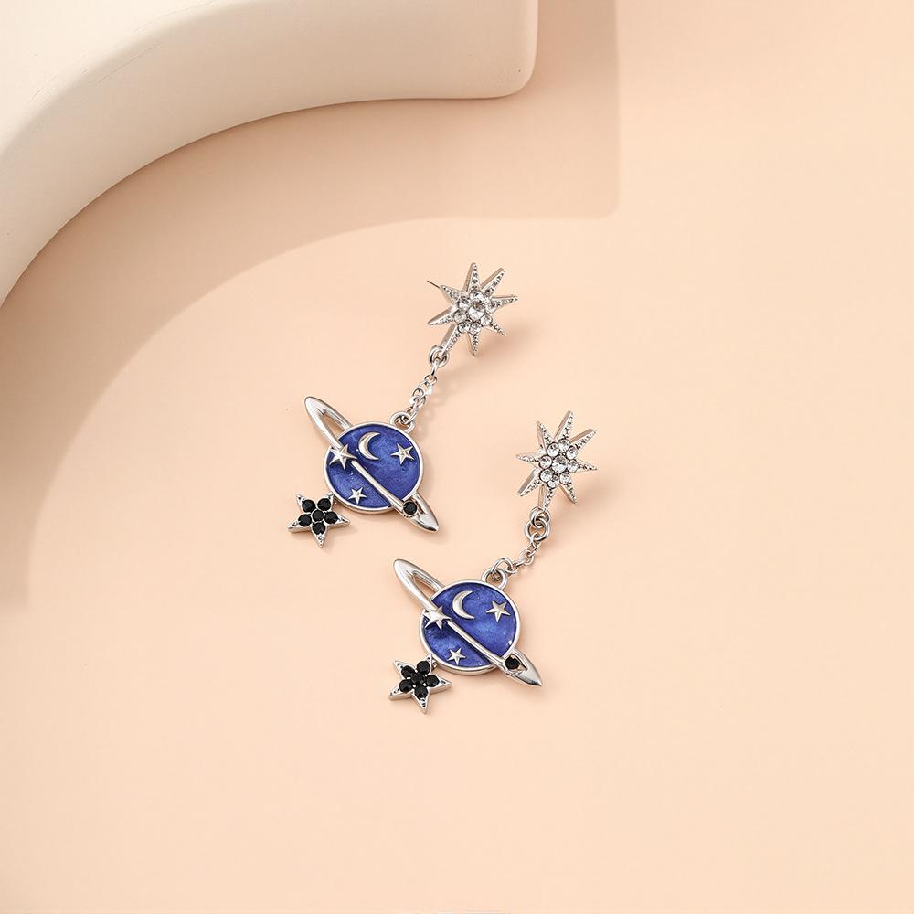 Dripping Oil Cartoon Cosmic Blue Star High-end Earrings