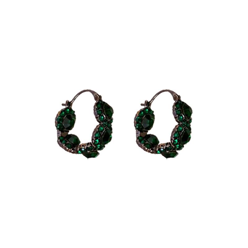 French Diamond Emerald Retro Round Earrings - Luxury Fashion
