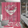 4Pcs Bathroom Shower Curtain Set Pink Flowers Bathroom Curtain With 12 Hooks Non Slip Rugs Toilet Cover Mat Bathroom Partition
