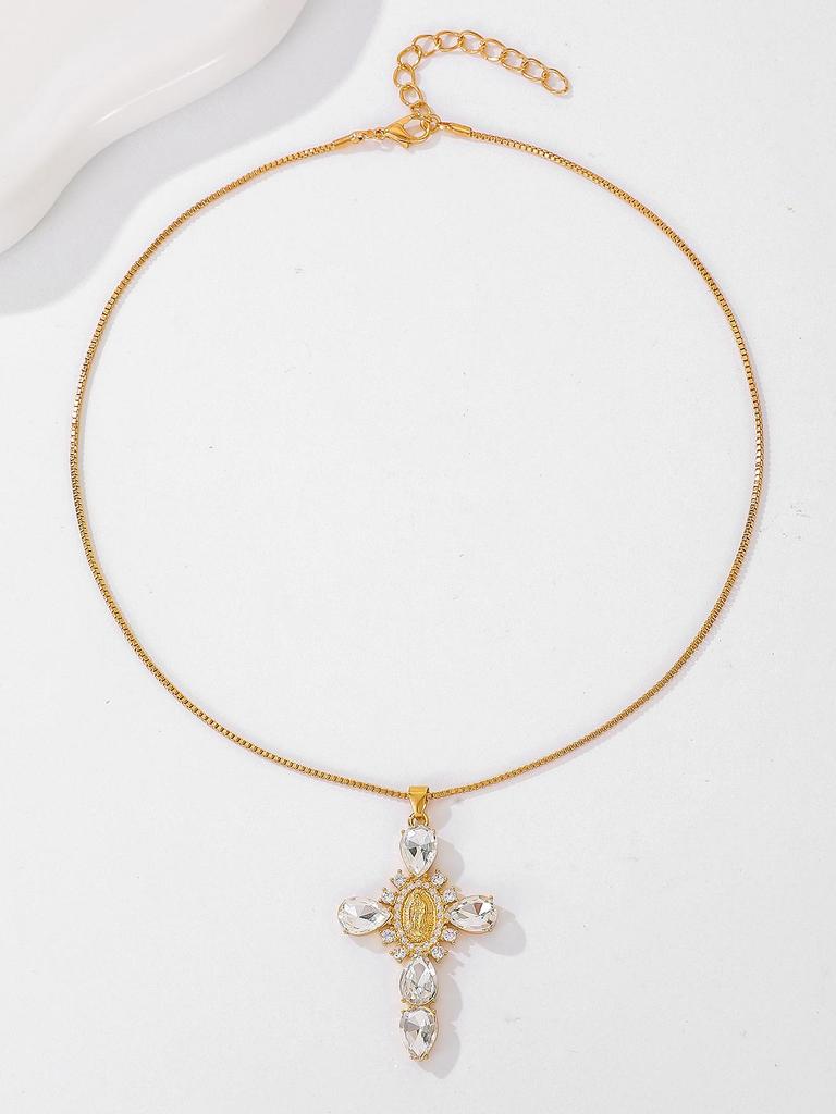 Women's Geometric Diamond Cross Necklace - European & American Punk Hip-Hop Style Choker