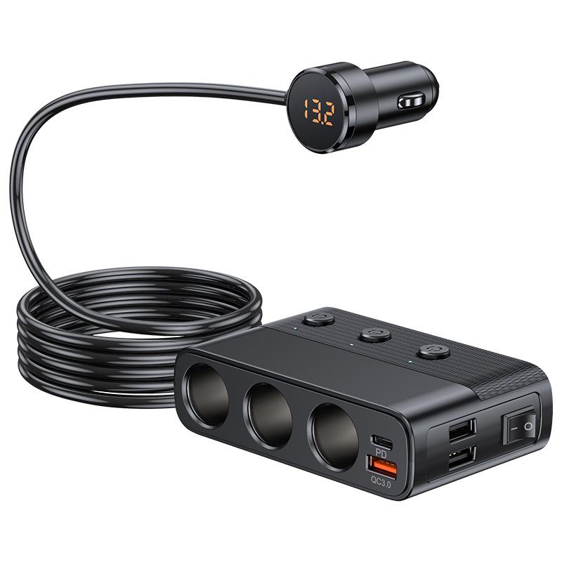 128W Car Charger Splitter PD30W QC3.0 Fast Charging Multi Port Cigarette Lighter Adapter for Car Interior Phone Charging Use