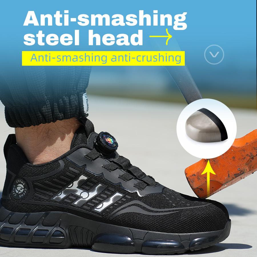 Neue Arbeitssneaker mit drehbarem Knopf Sicherheitsschuhe Herren Stahlkappenschuhe Arbeitsschutzstiefel Herren Unzerstörbare Schuhe Durchstichfest