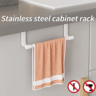 No Drill Hanging Towel Rack for Kitchen - Over Cabinet Door Storage Organizer for Dishcloth Gloves Sponge Holder
