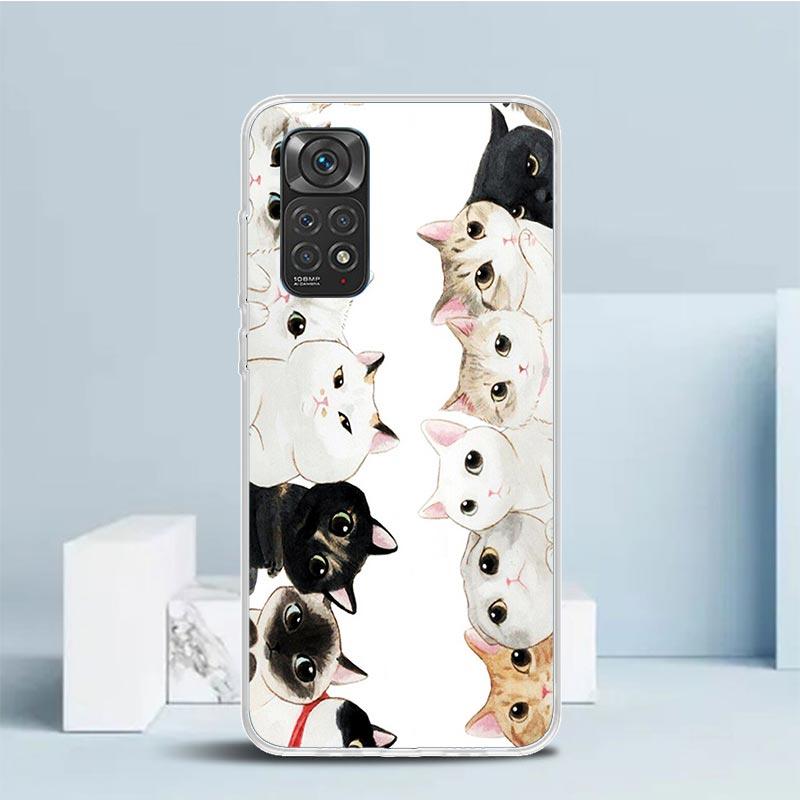 Cartoon Cute Cats Background Phone Case For Xiaomi Redmi Note 15 14 14S 13 12S 12 Pro Plus 11S 11 11T 11E 10S 10 + Soft TPU Back