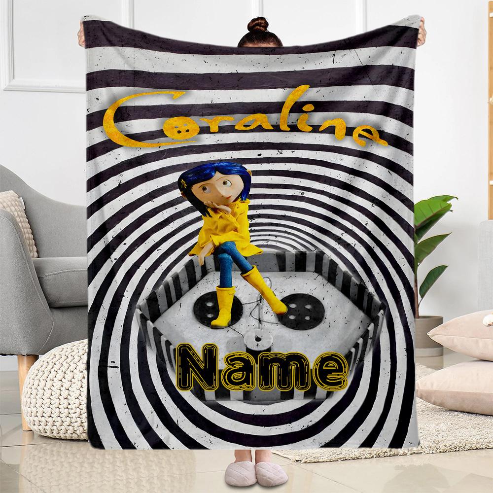 Coraline Spiral Customize Your Name Blanket Lightweight Personalized Blanket Durable Comfort Versatile for Sofa Seaside Nap Bedding All-Season Use