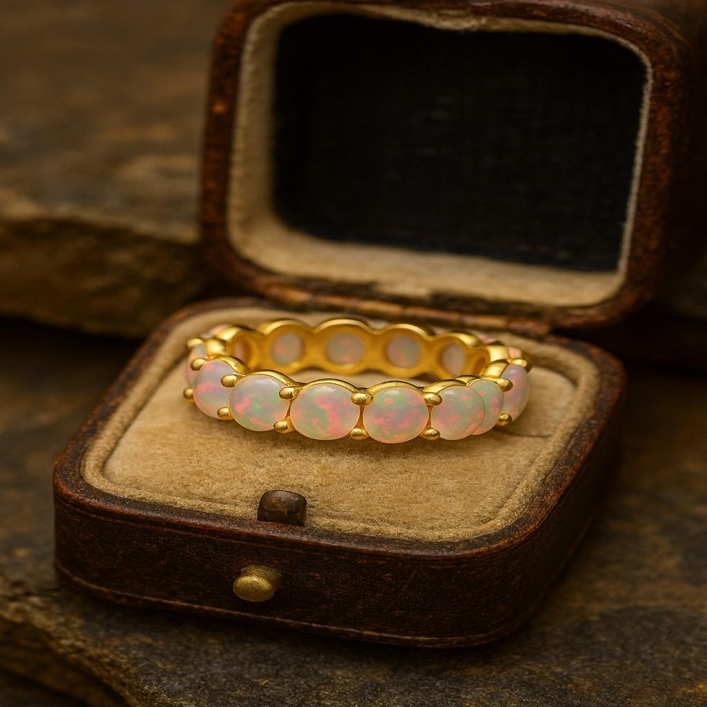 Ethiopian Opal Eternity Ring – 925 Sterling Silver Full Eternity Band, October Birthstone Ring, Handmade Proposal Ring, Personalized Gift for Her