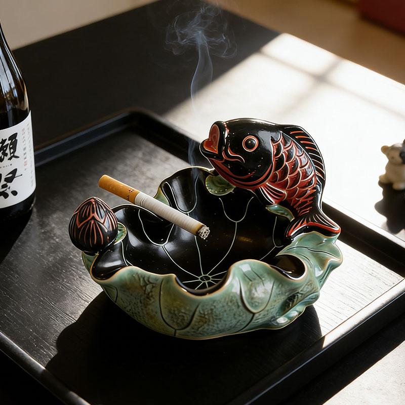 Creative Carp Ashtray Home Desktop Joyful Fish Ornament Resin Crafts Retro Anti-Fly Ash Ashtray Decoration Gift for Friends