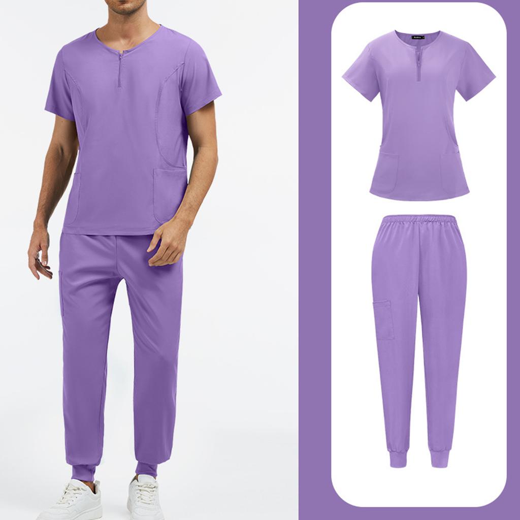 Zweiteiliges Set Peeling-Uniformen für Damen Kurzarm-Oberteil mit Reißverschluss und Hose mit elastischem Bund und Taschen