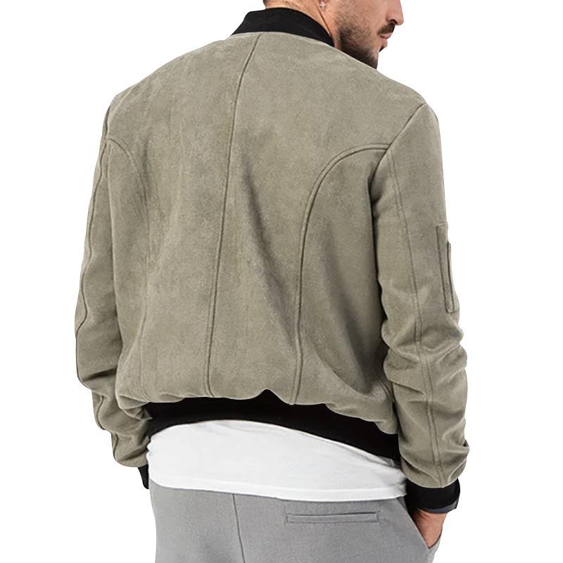 Suede Stand-Up Collar Men's Button Cardigan Jacket - Autumn/Winter Retro American Casual Outerwear