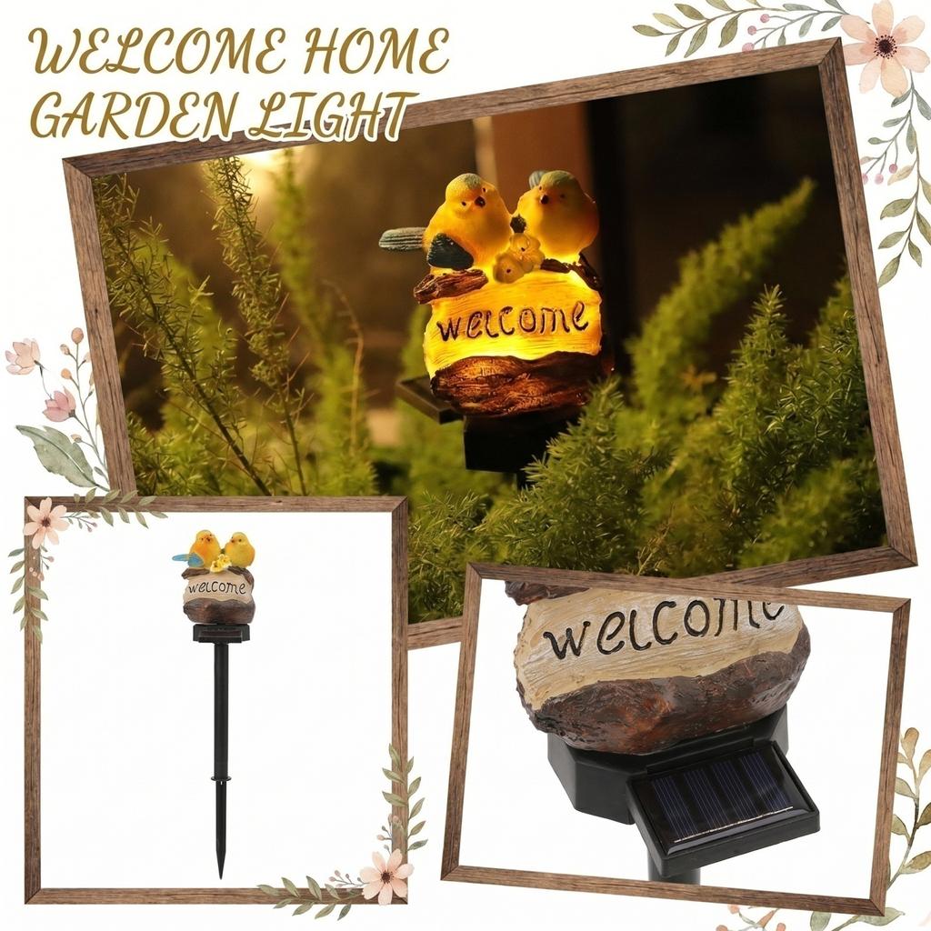 Powered Bird Statue Light for Garden Decor, Outdoor Lighting with Two Birds