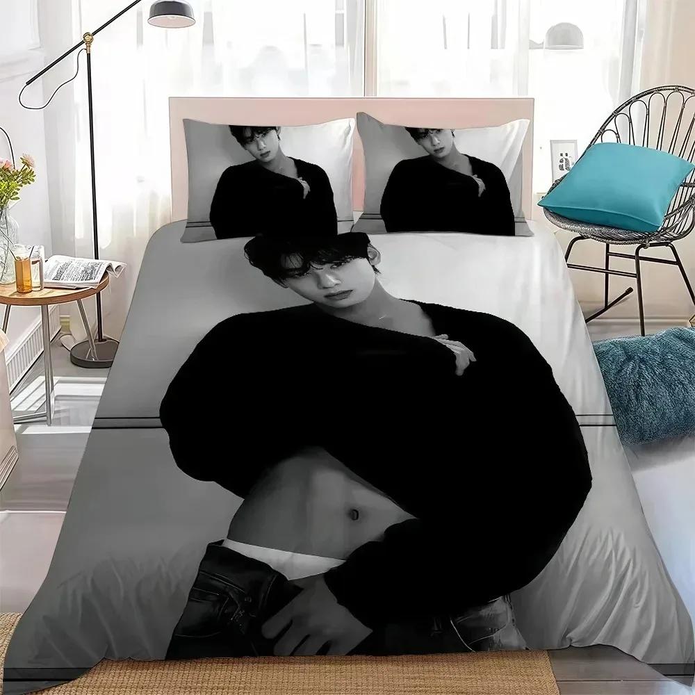 Bel Ensemble de Literie Cha EunWoo Impression 3D Housse de Couette Taie d'Oreiller Taille Simple Twin Cadeau pour Étudiant Adulte Ensemble 2/3 pièces Décoration de Maison 150x200cm (3pcs)