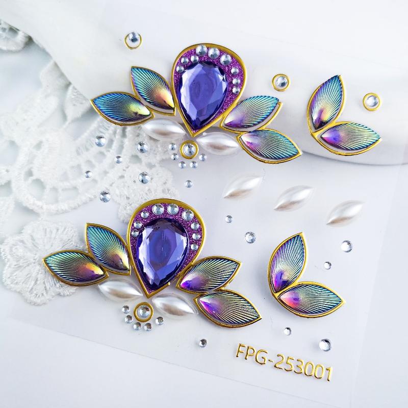 Face Jewel Stickers Iridescent Rhinestone Self Adhesive Removable for Beach Party EDM Festival Makeup Decor
