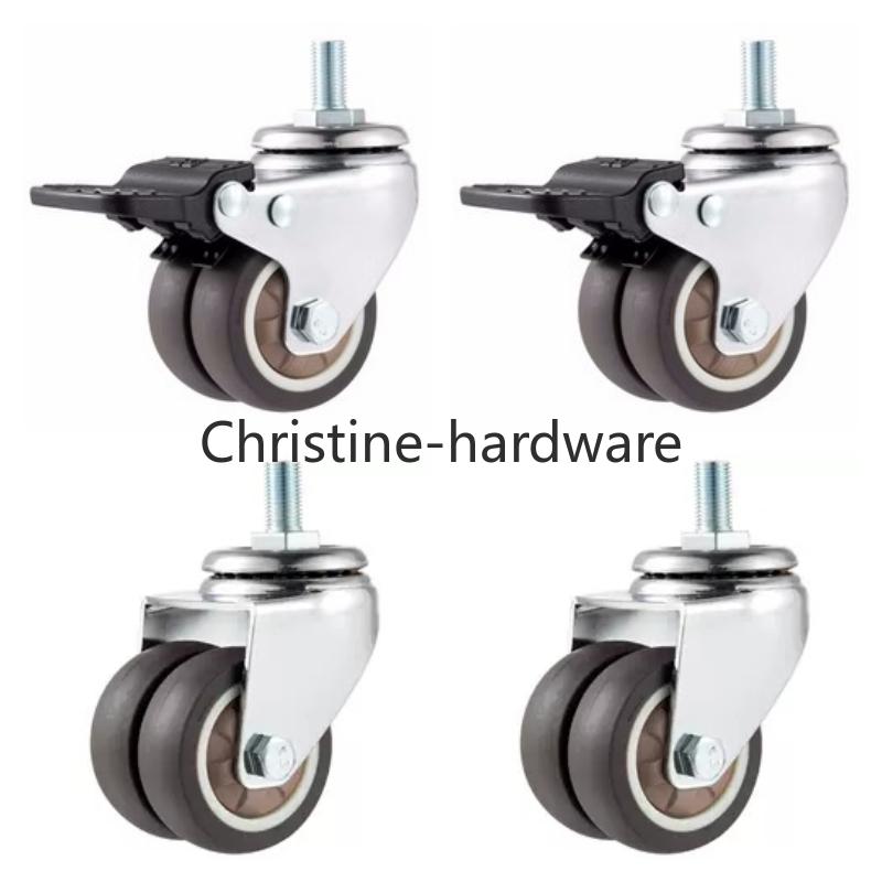 4Pcs/Set 2” Heavy Duty Swivel Stem Rubber Caster Wheels M12 X 25mm Locking Casters Replacement Casters for Furniture