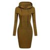 Women's Fashion Autumn Winter Solid Color Print Long Sleeve Hooded High Waist Casual Dresses