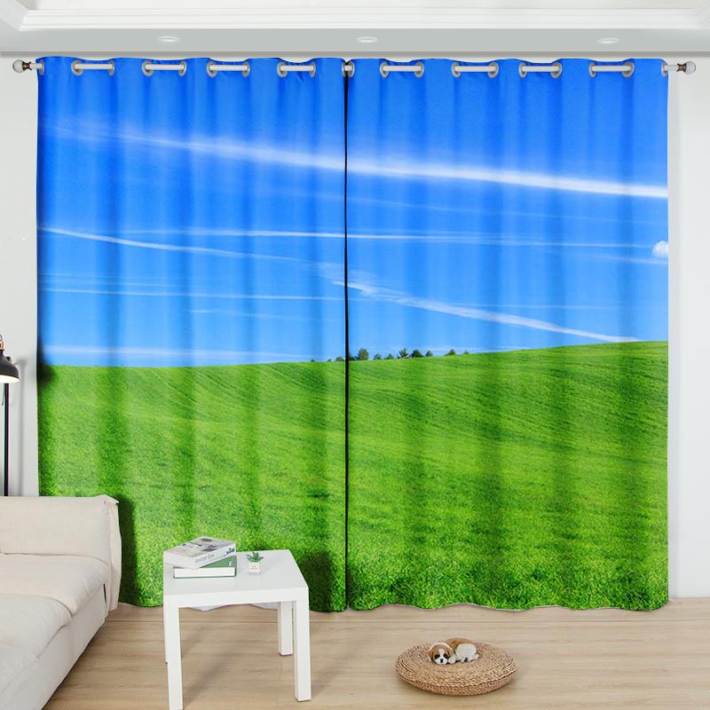 2Panel Tourist Landscape Curtains Green Tree Blue Sea Printed Curtains Custom Bedroom Living Room Semi-blackout Window Cortinas