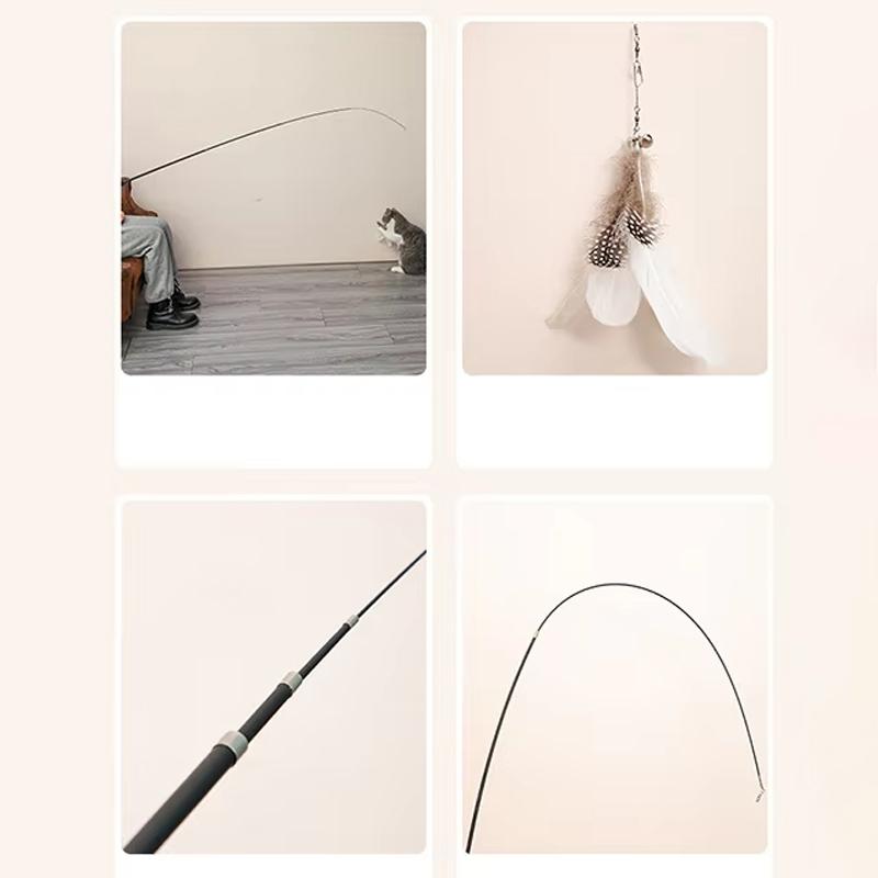 Four-Section Telescopic Cat Rod - Extendable Cat Funny Cat Stick Steel Wire Long Pole Feather Cute Self-Pleasure Relief Pet Toy