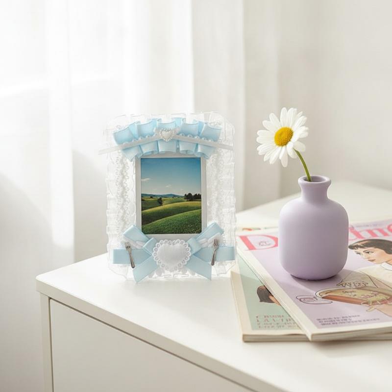 1Pcs White Square Photocard Holder Card Brick Anime Cartoon Game Character Diy Plush Ribbon Lace Case Lolita Idol