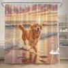 Golden Retriever Läuft Am Strand Duschvorhang Wasserdicht Leicht Zu Reinigen Sichtschutz Druck Sonnenuntergang Ozean Design Haustierliebhaber