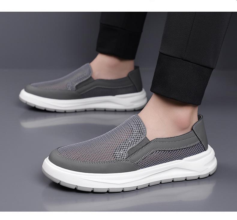2026 New Men's Breathable Mesh Slip-On Casual Shoes Hollow Out Lightweight Non-slip Leather Shoes for Man Summer Designer Shoe