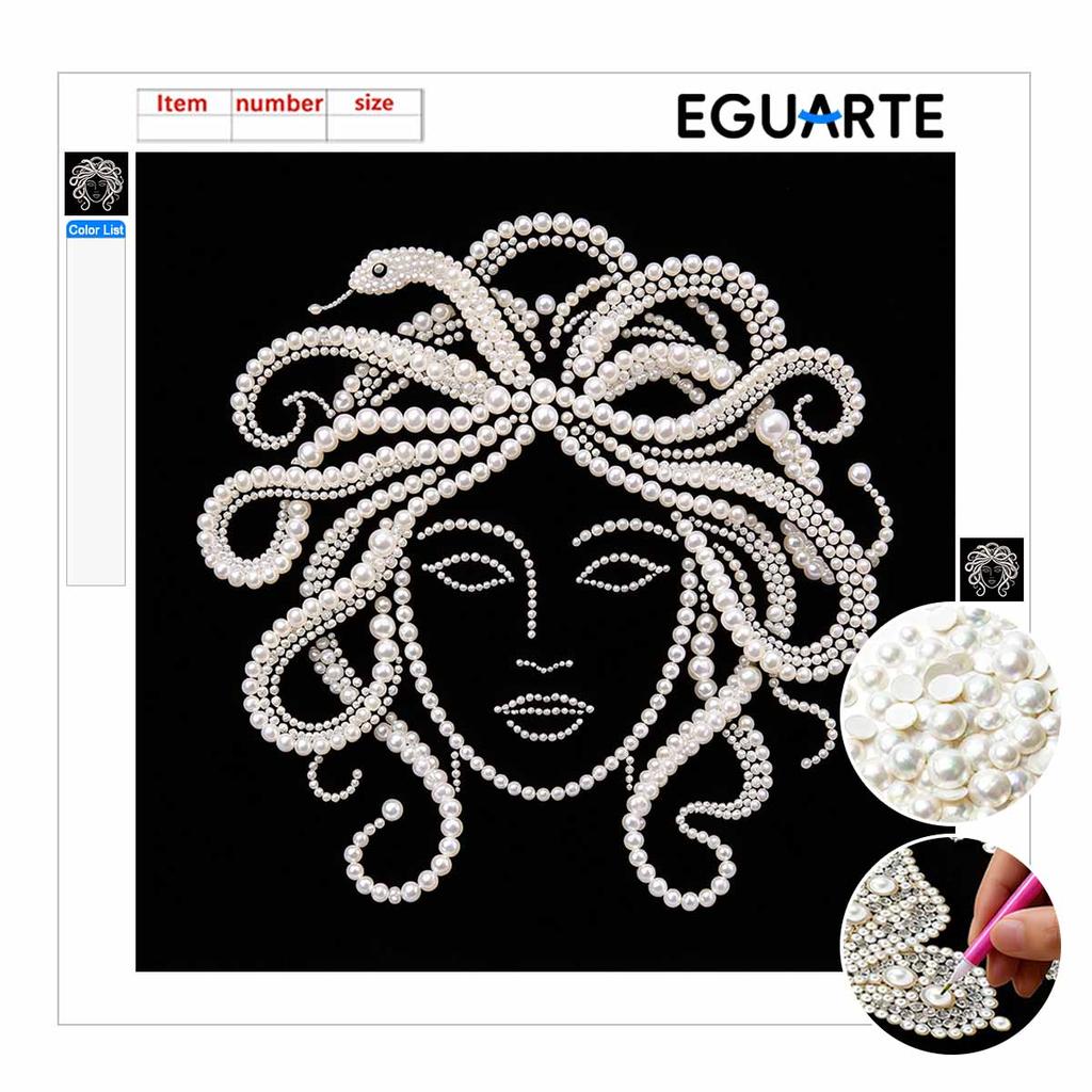 Medusa Portrait Pearl Art Kit with Frame Sparkling Bead Canvas Cozy Home Decor Creative Craft Gift DIY Handcrafted Wall Hanging Art Set