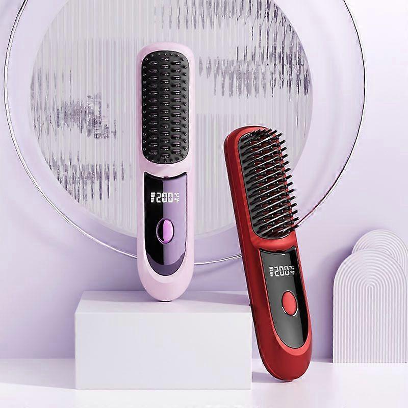 Cordless Hair Straightening Brush, 20s Fast Heat-Up, 3 Temperature Settings with LCD, Anti-Scald Comb, Type-C Charging, 2600mAh Battery for Home and T