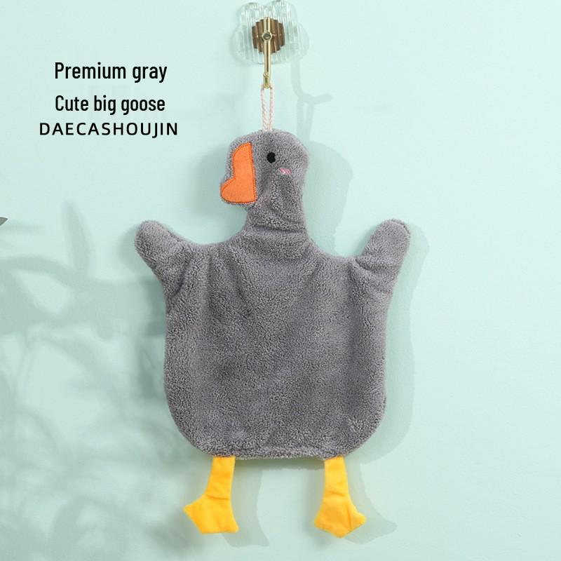Süßes Gänse-Korallenfleece zum Aufhängen Handtuch - Cartoon Absorbierendes Küchentuch
