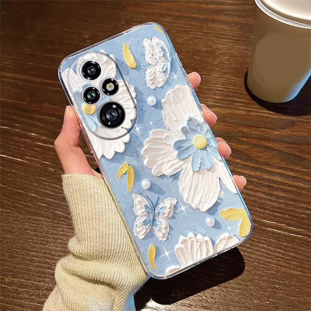 For Honor 200 Lite 200Pro 200 Smart Transparent Clear Cover Silicone Rose Flower Oil Painting Lavender Phone Case for Honor200