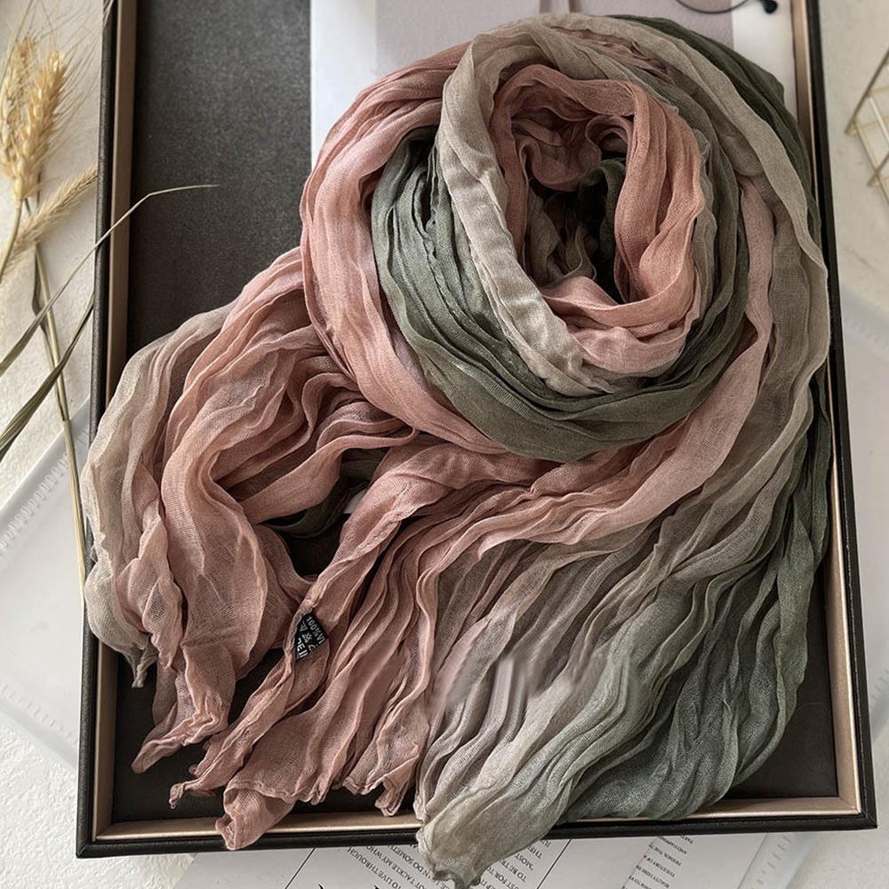 Ethnic Style Cotton And Linen Scarf Women's Tie Dye Long Pleated Gradient Shawl Vintage Scarf Fashion Shoulder Wrap Neck