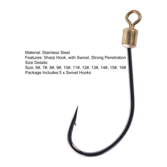 5Pcs/Bag 45824 Fishing Hooks with Swivel Rotating Sharp Barb Rustproof Fixing Fishes Stainless