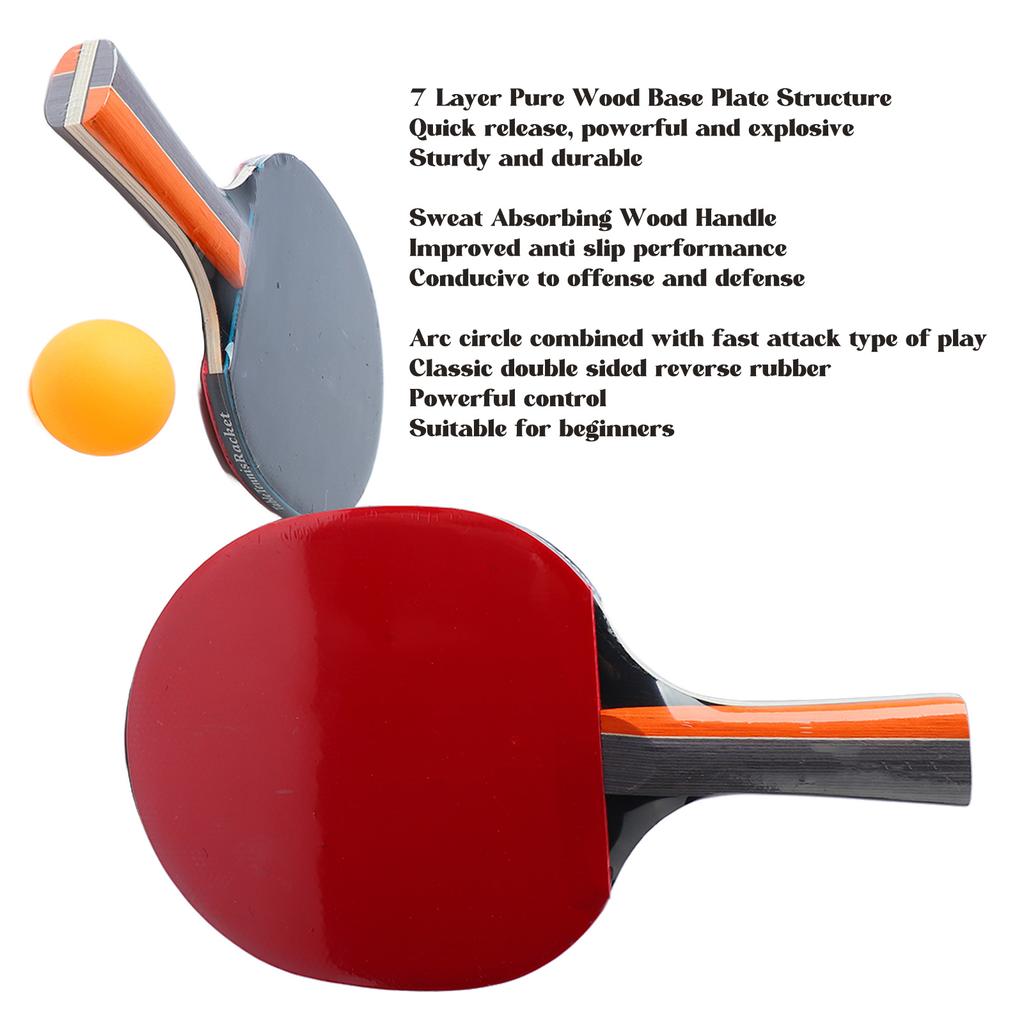 Table Tennis Paddle Set Long Sweat Absorbing Handle Table Tennis Bats with 3 Balls for Beginners