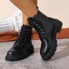 White Black PU Leather Ankle Boots Women Autumn Winter Round Toe Lace Up Shoes Woman Fashion Motorcycle Platform Botas Mujer