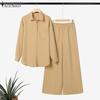 ZANZEA Women Long Sleeve Blouse and Pants Casual Two Piece Suit Sets
