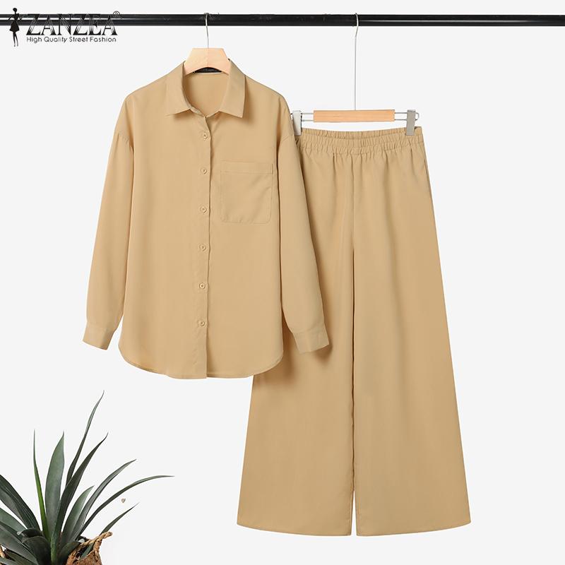 ZANZEA Women Long Sleeve Blouse and Pants Casual Two Piece Suit Sets