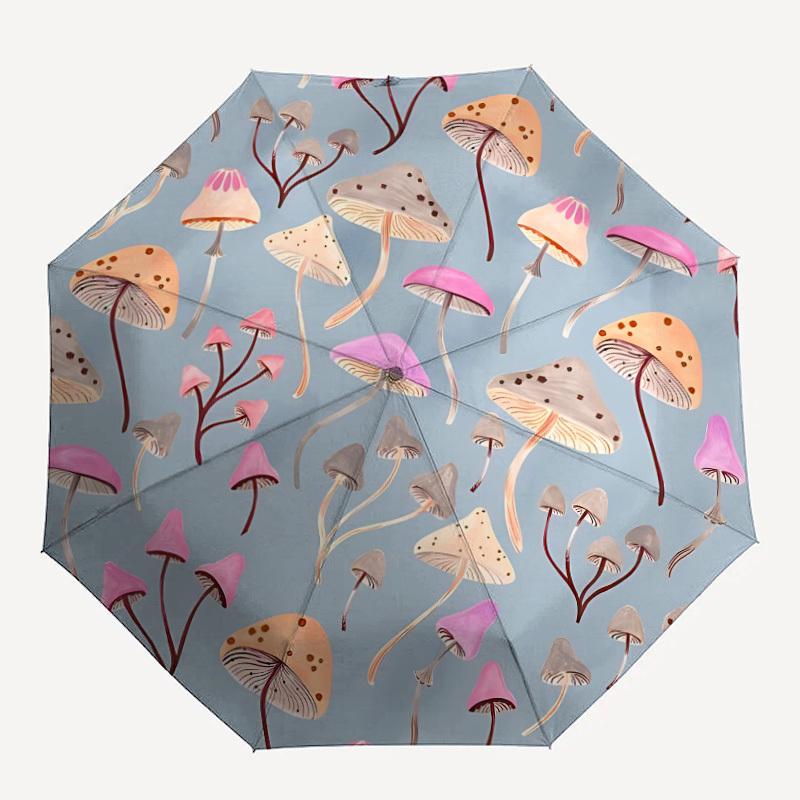 1pc Mushroom Pattern Automatic Open/close Folding Umbrella, Compact Portable Travel Umbrella, Durable Construction Yy251230142