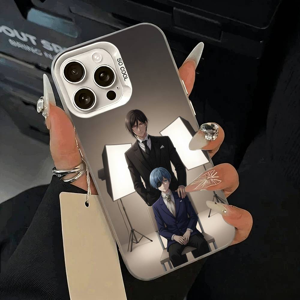 Classic anime-B--Black- Butler Phone Case For iPhone 11 12 13 14 15 16Pro Max Plus White Sliver Phone Cover