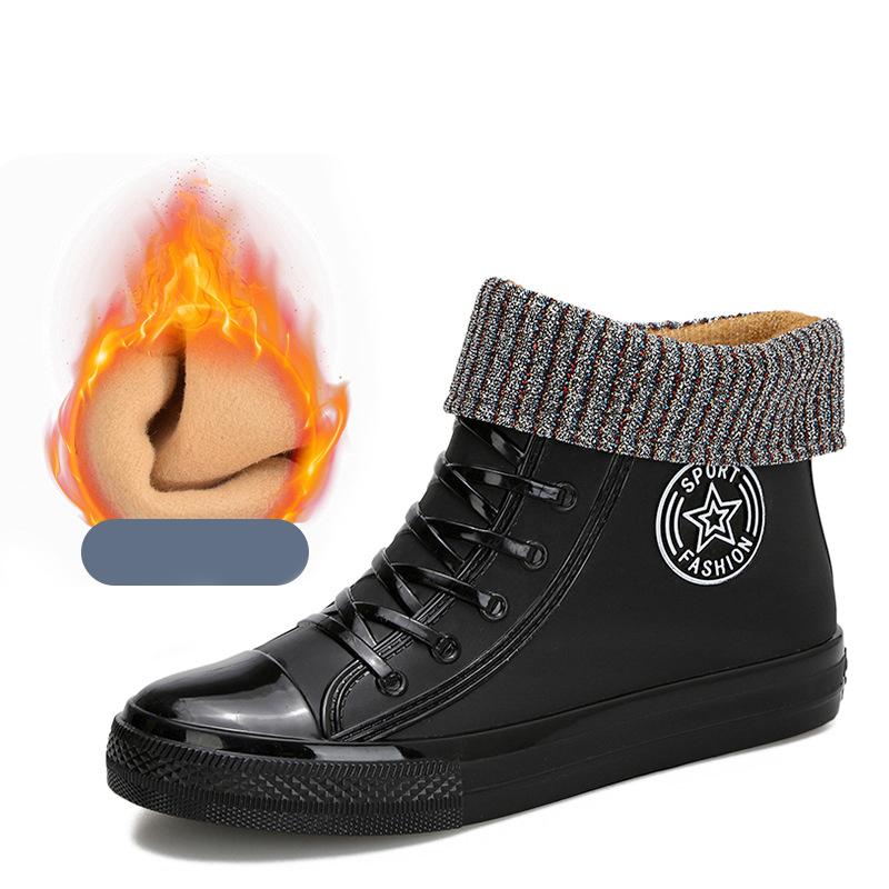 Warm Womens Rain Shoes Fur Winter Waterproof Boots Woman Galoshes Fashion Garden Rainshoes Plush Boot Brand