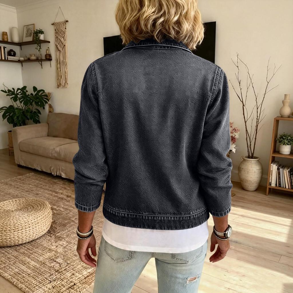 Giacca di Jeans da Donna a Maniche Corte, Felpa con Cappuccio e Zip, Collo, con Tasche