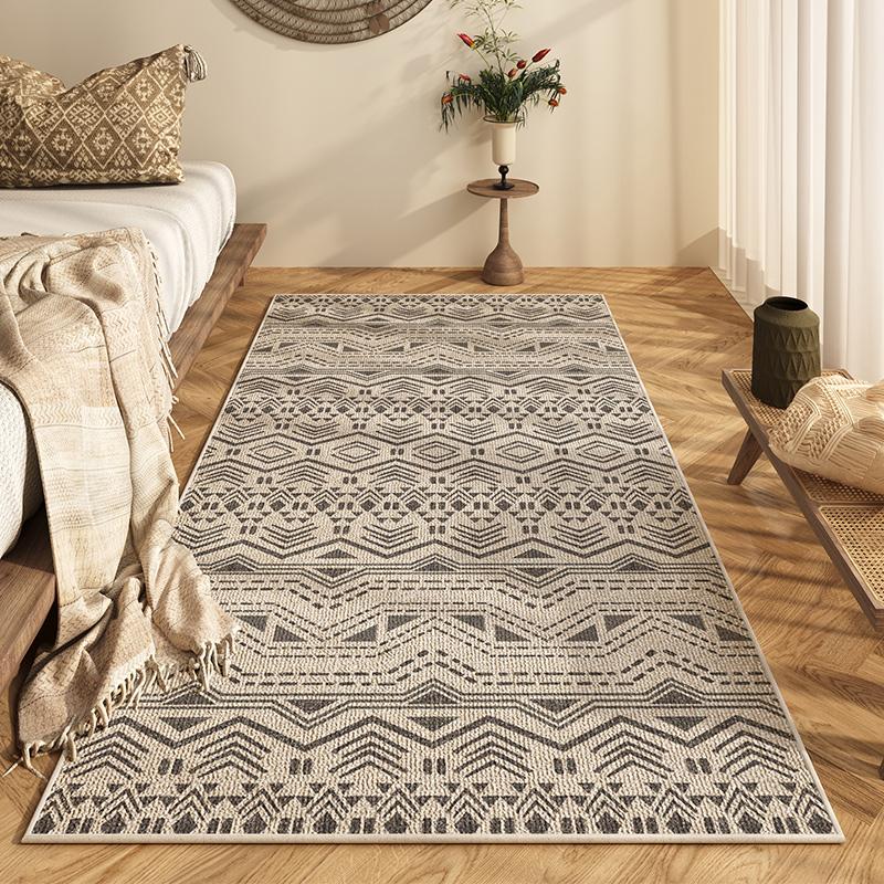 

Bohemian Ethnic Bedside Rug Retro Beige Geometric Pattern Decorative Carpet Comfortable Easy To Clean Home Decor 50x80cm